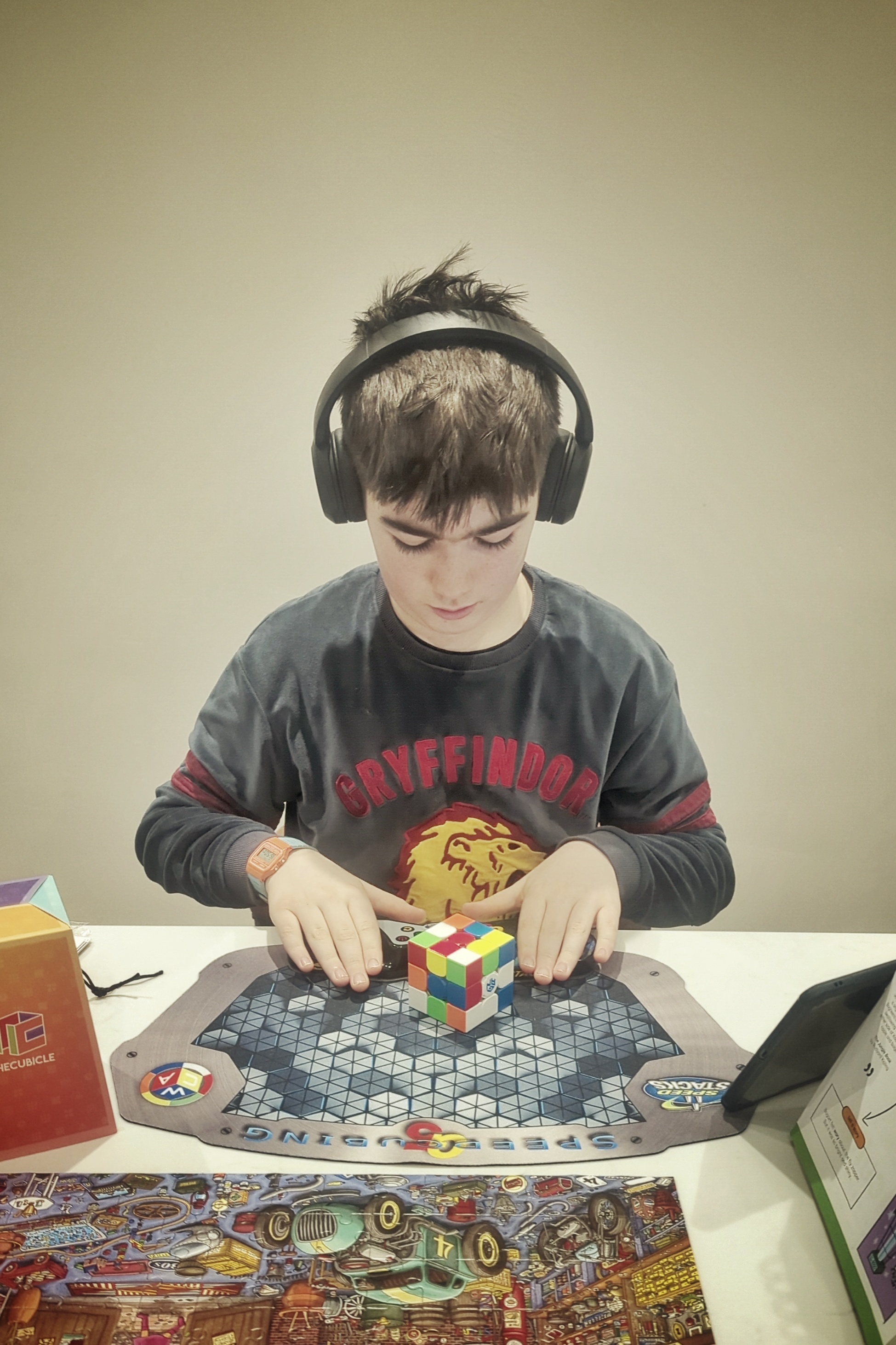 image of percy practicing in the kitchen